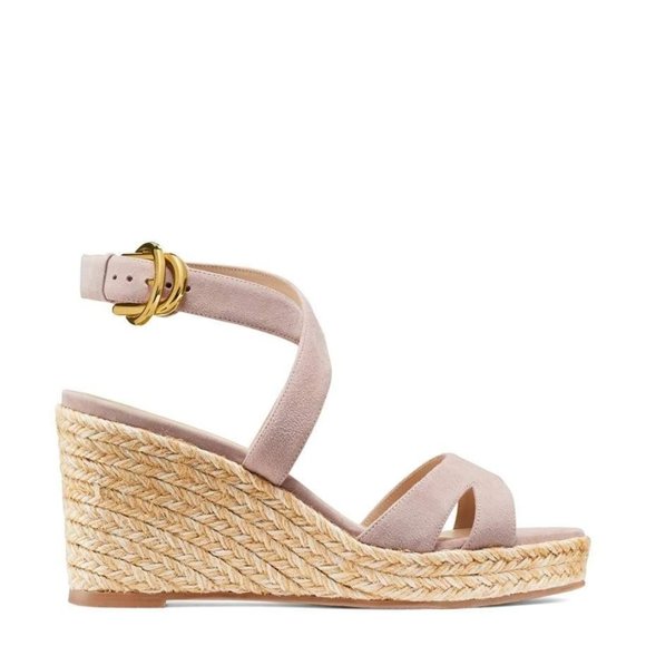 Stuart Weitzman Women's Zuzu Metallic Leather Espadrille Wedge Sandals 11
